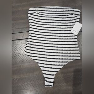 Gaze Black and White Striped Womens Bodysuit